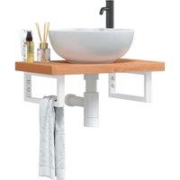 Berkfield Home Basin Shelf Wall Mounted Steel & Solid Wood Beech in Brown
