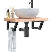 Berkfield Home Basin Shelf Wall Mounted Steel & Solid Wood Beech in Brown
