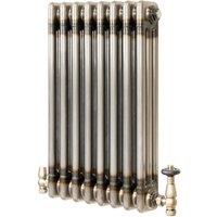 Monstershop Traditional 3 Column Radiator & Valves - 600mm x 425mm - Raw Metal in Silver