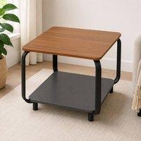 SPOT ON DEALZ 2 Tier Side Table Natural Wood Nightstand with Black Metal Frame in Walnut