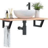 Berkfield Home Basin Shelf Wall Mounted Steel & Solid Wood Beech in Brown