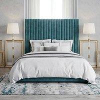 Stratus Interiors Romana Slim Paneled Upholstered Bed Frame - Non Storage in Teal | Size: Single