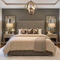 Stratus Interiors Romana Modern Paneled Upholstered Bed Frame - Gas lift Ottoman Storage in Mid Grey | Size: Small Double
