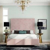 Stratus Interiors Romana Contemporary Paneled Bed Frame - Gas lift Ottoman Storage in Light Pink | Size: Single
