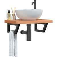 Berkfield Home Basin Shelf Wall Mounted Steel & Solid Wood Beech in Brown
