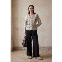MyFashion Women's Striped belted poplin jacket in Stone | Size: Small