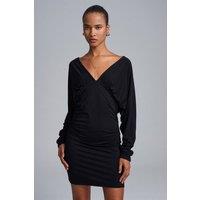 Dilvin Women's Bodycon Mini Dress With Drape in Black | Size: Small