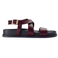 Clarks Women's Zarlea Strap Burgundy Leather Flat Sandals in Red | Size: 4-Standard Fit