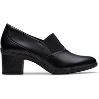 Clarks Women's Shaya Tess Black Leather Slip Ons, Heels | Size: 7-Standard Fit