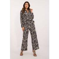 Love Lace Women's Animal Print Button Shirt Wide Leg Pants Set in Black