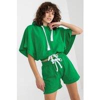 Love Lace Women's Hooded Blouse & Shorts Tracksuit Set Style 177023 in Green