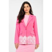 Love Lace Women's Elegant Blazer with Lace Hem & Shoulder Pads in Pink