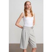 Dilvin Women's High-Waist Striped Tailored Shorts With Belt in Light Grey | Size: Small