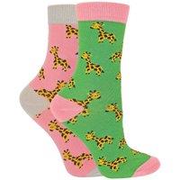 Miss Sparrow Girl's 2 Pack Animal Pattern Soft Breathable Bamboo Socks in Pale Pink | Size: 4-6 Years