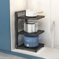 Living and Home 4/3/2 Tiers Adjustable Kitchen Pan Pot Rack Organizer Cookware Holder in Black | Size: Medium