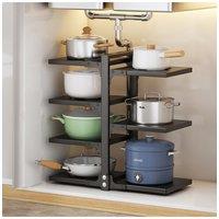 Living and Home 5/7 Tiers Adjustable Kitchen Pan Pot Rack Organizer Cookware Holder in Black | Size: Small