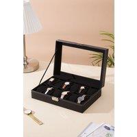 Living and Home 12-Slot Black Synthetic Leather Watch Display Box with Glass Lid