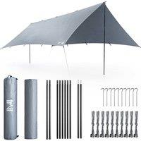Trail Outdoor Leisure Poled Camping Tarp Hammock Rain Sun Shelter Waterproof UV 4x3m in Grey