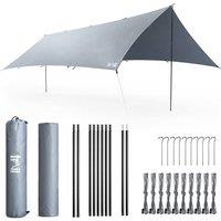 Trail Outdoor Leisure Poled Camping Tarp Hammock Rain Sun Shelter Waterproof UV 5x3m in Grey
