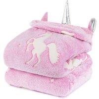 Wicked Gizmos Glow in the Dark Fluffy Faux Fur Throw Blanket in Pink