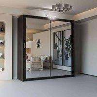 Sliding Wardrobes 4U Modern Mirror Sliding Wardrobe with Top LED Light W180cm x H217cm in Dark Brown
