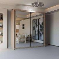 Sliding Wardrobes 4U Modern Mirror Sliding Wardrobe with Top LED Light W180cm x H217cm in Brown