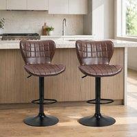 STILVORA Bar Stools Set of 2 Adjustable Height with PU Leather in Brown