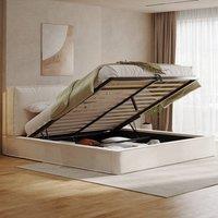 Matteo King Size Ottoman Storage Bed Frame - Beige Chenille Upholstered