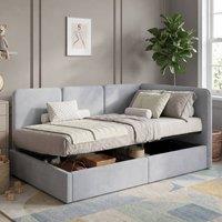 Matteo Grey Velvet Ottoman Single Daybed with Storage - 90 x 190 cm