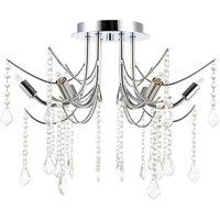 Happy Homewares Elegant Semi Flush Chandelier Ceiling Light with Clear Glass Droplets in Silver
