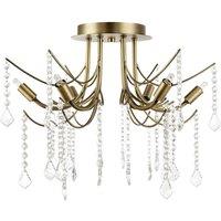 Happy Homewares Elegant Semi Flush Chandelier Ceiling Light with Clear Glass Droplets in Metallic Gold