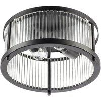Happy Homewares Contemporary Ceiling Light Fitting with Fluted Ribbed Clear Glass in Black