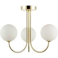 Happy Homewares Modern Ceiling Light Fitting with Opal Swirl Globe Glass Shade in Gold