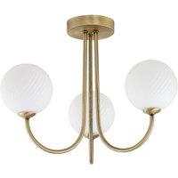 Happy Homewares Modern Ceiling Light Fitting with Opal Swirl Globe Glass Shade in Metallic Gold