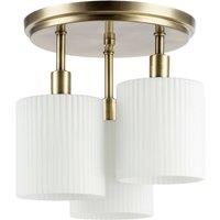 Happy Homewares Designer Semi Flush Ceiling Light with Fluted Opal Glass Shades in Metallic Gold