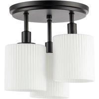 Happy Homewares Designer Semi Flush Ceiling Light with Fluted Opal Glass Shades in Black