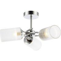 Happy Homewares Modern Ceiling Light Fitting with Cylindrical Lined Clear Glass Shades in Silver
