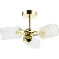 Happy Homewares Modern Ceiling Light Fitting with Cylindrical Lined Clear Glass Shades in Gold