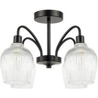 Happy Homewares Classic Stylish Ceiling Light Fitting with Clear Ribbed Glass Shades in Black