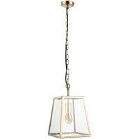 Happy Homewares Classic Lantern Pendant Light Fitting with Clear Glass Sides in Metallic Gold
