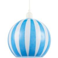 Happy Homewares Coloured & White Striped High Gloss Glass Globe Pendant Light Shade in Blue