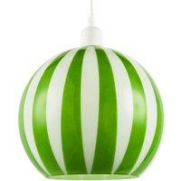 Happy Homewares Coloured & White Striped High Gloss Glass Globe Pendant Light Shade in Green