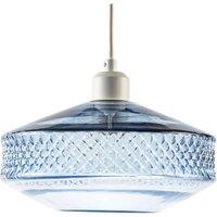 Happy Homewares Modern Glass Pendant Light Shade with Strip of 3D Shaped Diamonds in Blue
