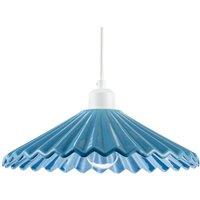 Happy Homewares Modern Gloss Ceramic Pendant Light Shade with Rippled Body in Blue