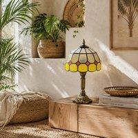Wyld Haus Handmade Art Deco Stained Glass Table Lamp - Orange Rim, Bronze Base in Yellow