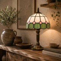 Wyld Haus Surosu Handmade Art Deco Stained Glass Table Lamp White & Green
