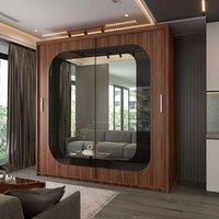 Sliding Wardrobes 4U Modern Double Door Sliding Wardrobe With LED Light W203cm x H217cm in Walnut