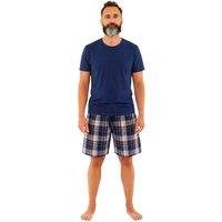 Just Essentials Men's Check Short Pyjama Set in Navy | Size: Small