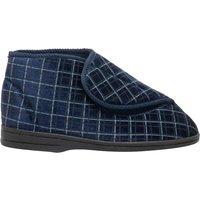 Zedzzz Men's Bertie Check Velour Touch Fastening Bootee Slippers in Navy | Size: 8