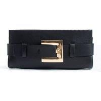 Belissh Women's PU Leather Shoulder & Clutch Bag with Large Gold Buckle in Black